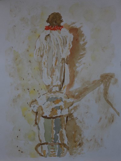 Bedouin leading camel by Cosima Duggal